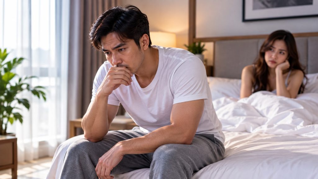 pria merenung masalah kesehatan seksual dan hubungan dengan pasangan